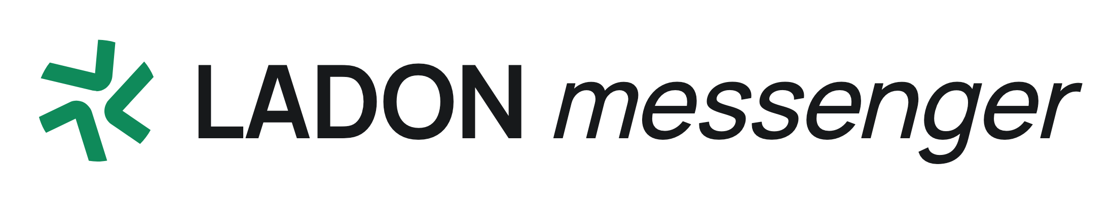 LADON messenger logo, dark text with green mark